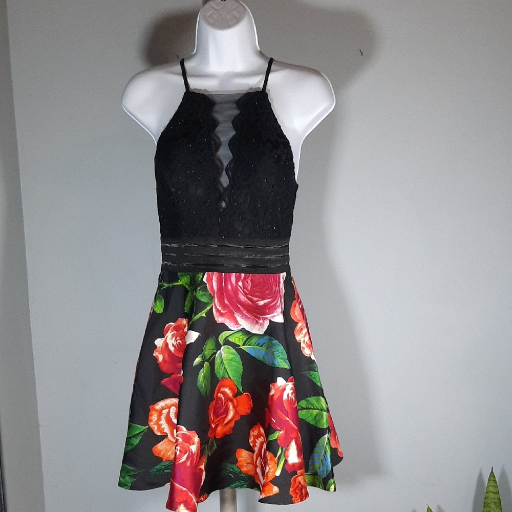 City Triangles Black and Red Floral Dress